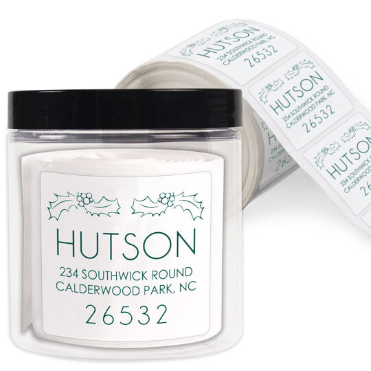 Holly Leaves Square Address Labels